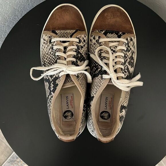 LANVIN Women's Bi-Color Leather Snakeskin Sneaker with Cap Toe, Size 37 (6.5 US) - Picture 5 of 13